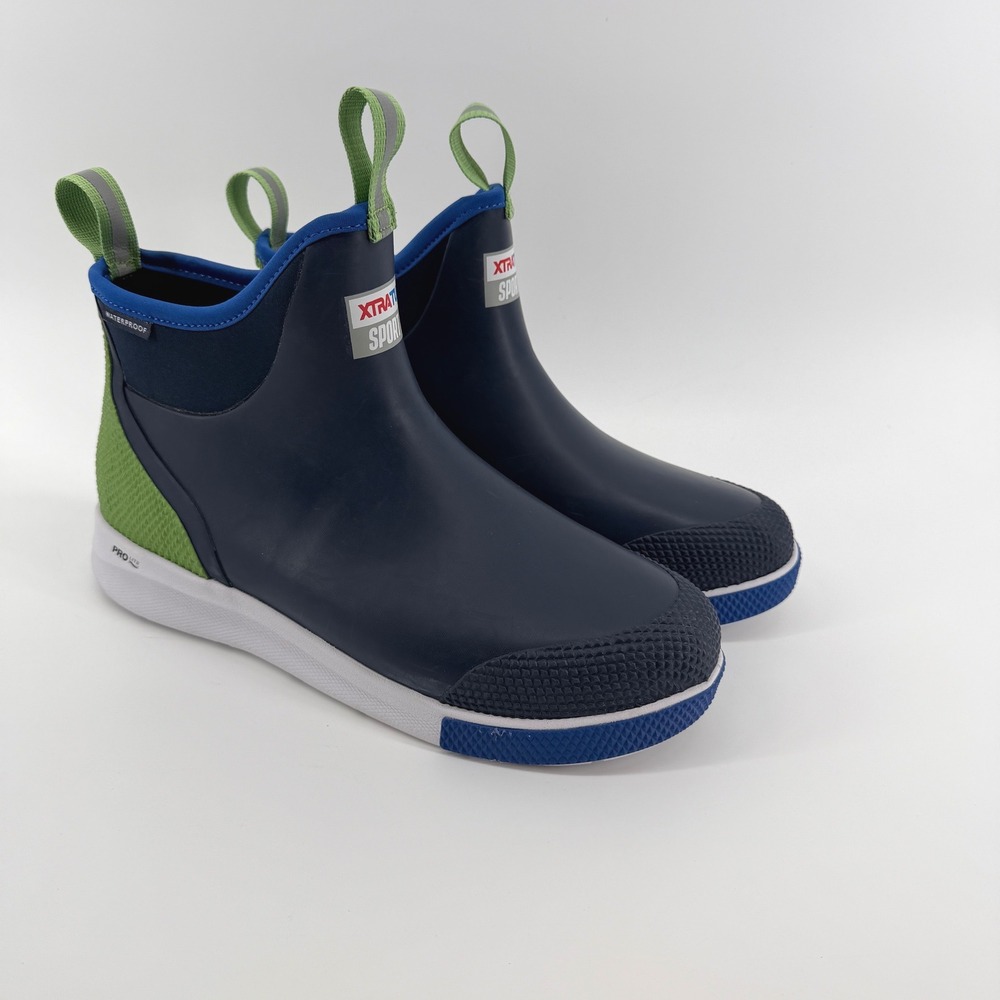 NEW XTRATUF Sport Ankle Deck Boots Mens 12 Navy Blue Green Waterproof 004022HTM